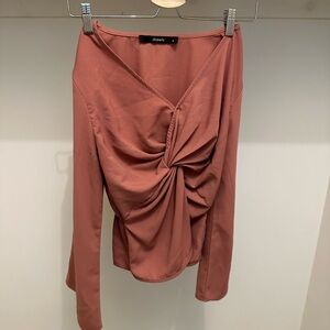 Rust Long Sleeve Knotted Front Top